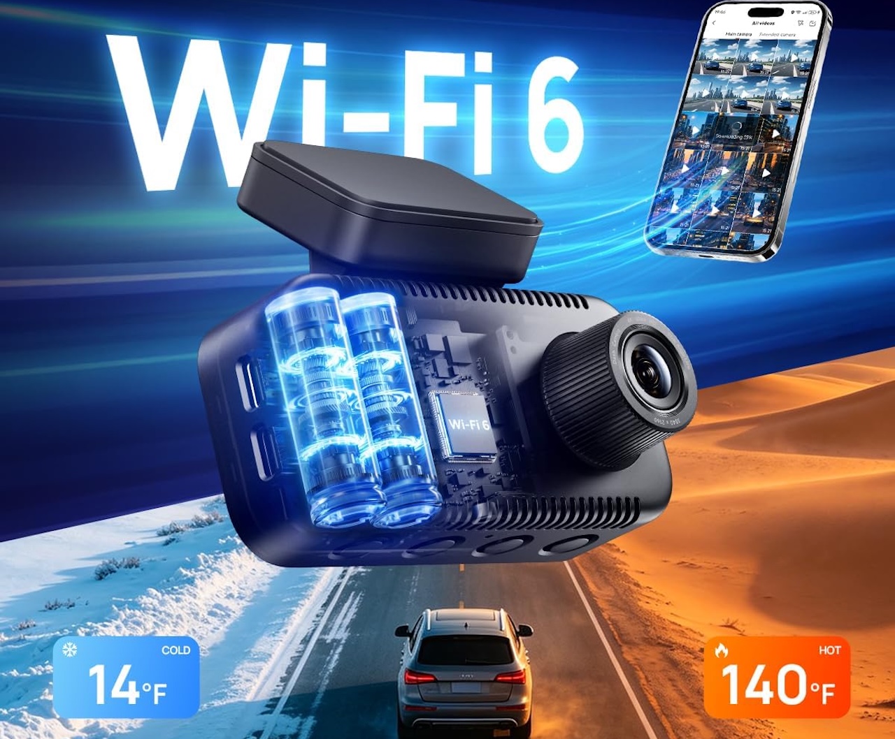 70mai A810 Lite Dash Cam with WiFi 6 and 4G connectivity branding.