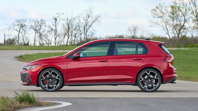 A modern compact hatchback representing the 2026 VW Golf's dimensional profile.