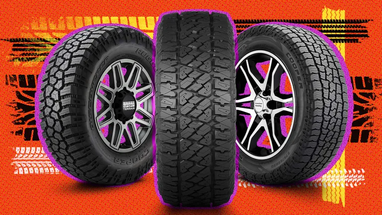 Graphic showing various off-road tire tread patterns for all-terrain and mud-terrain use.