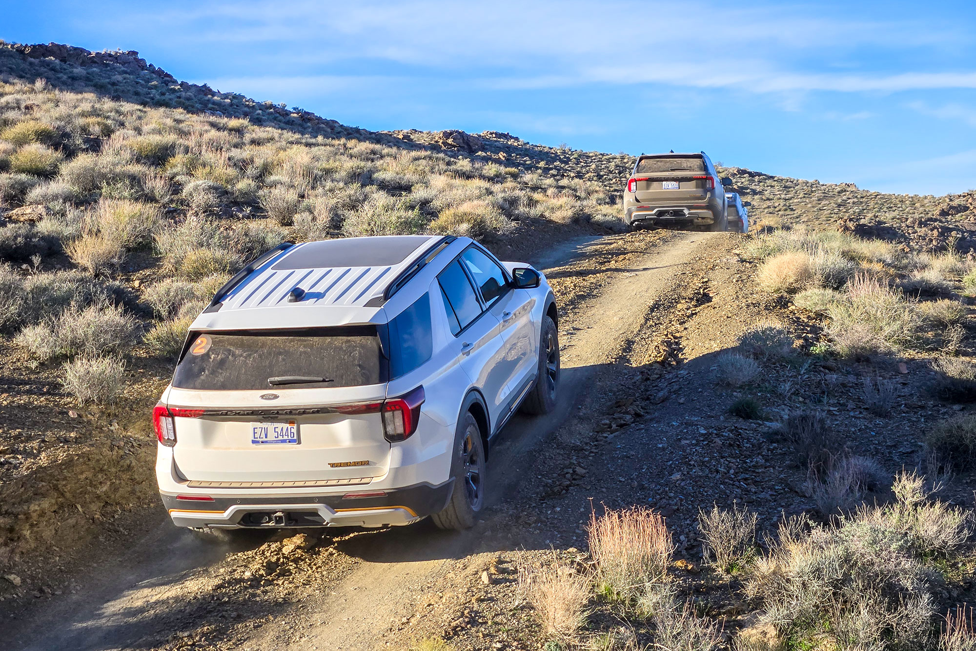The Ford Explorer Tremor navigating a rocky incline to show off-road articulation.