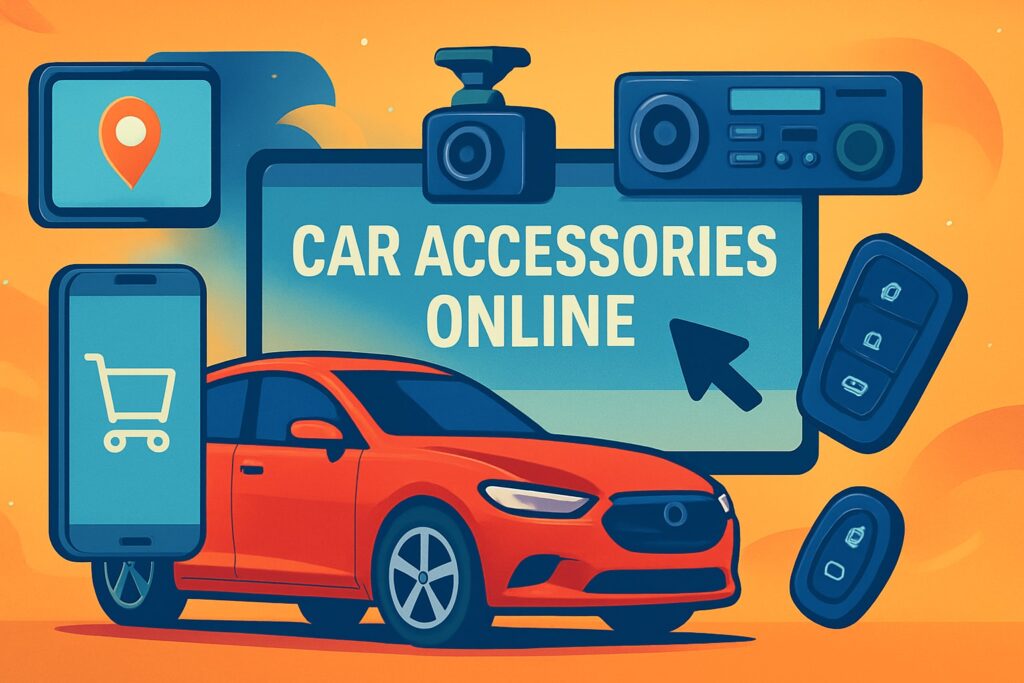 Modern car interior dashboard and center console with clean surfaces and tech accessories.