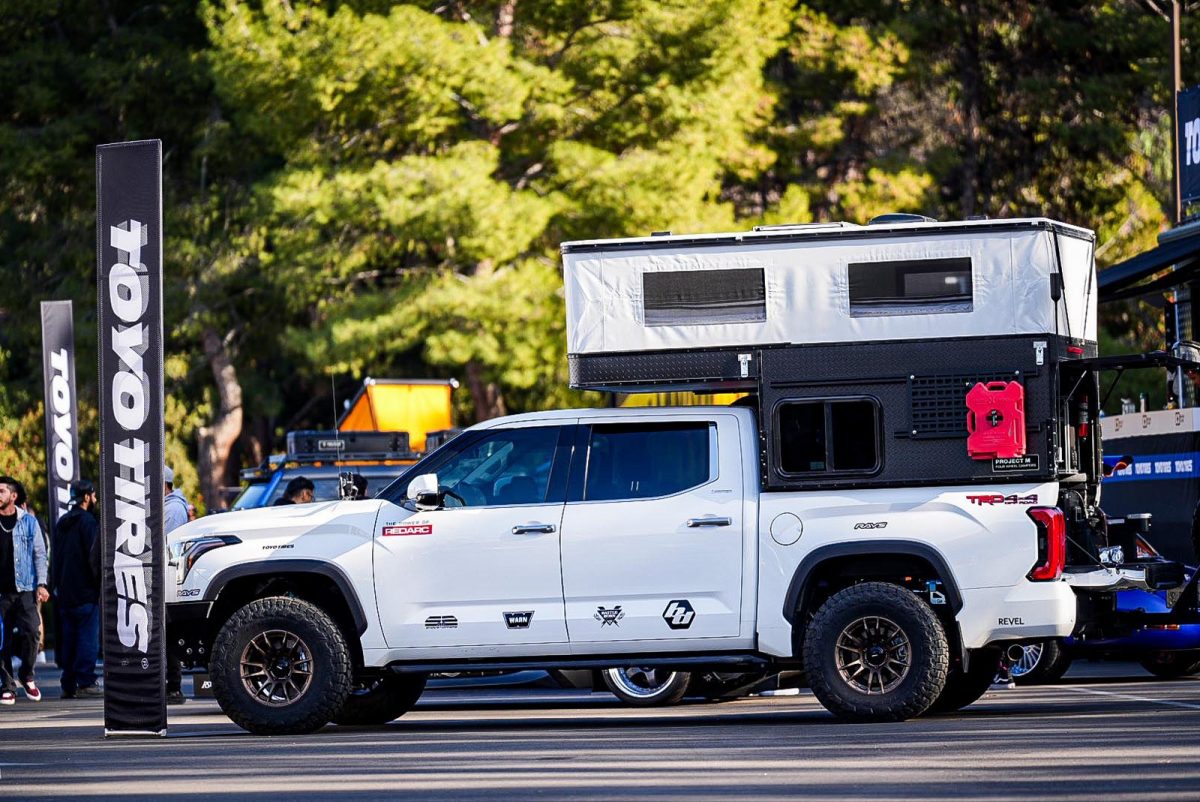Project M truck topper installed on a white Toyota Tundra
