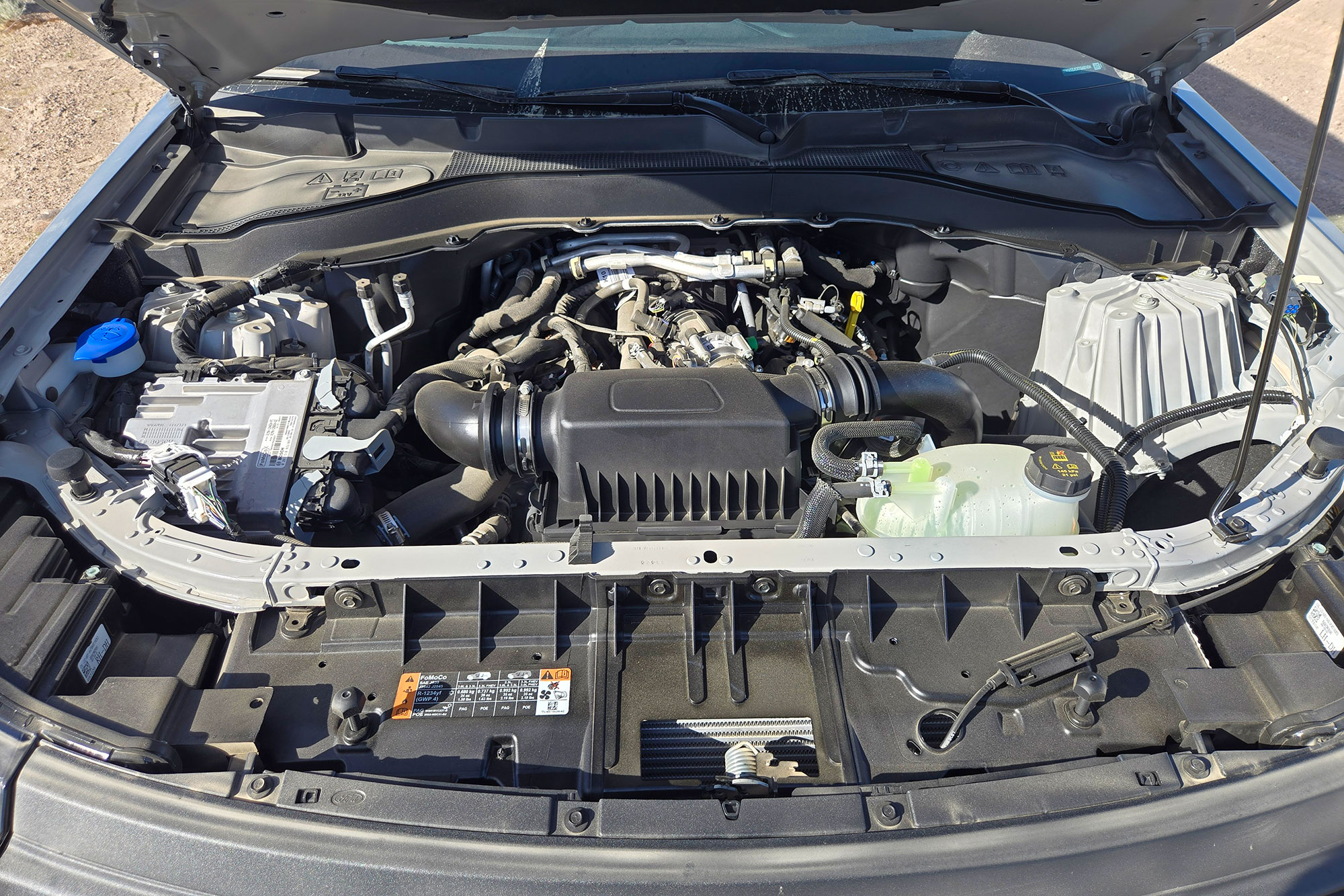 The 3.0-liter twin-turbo V-6 engine inside the 2026 Ford Explorer Tremor.