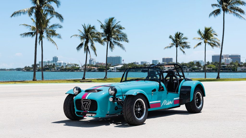 Side profile of the limited edition Caterham Seven R Miami Special Edition.