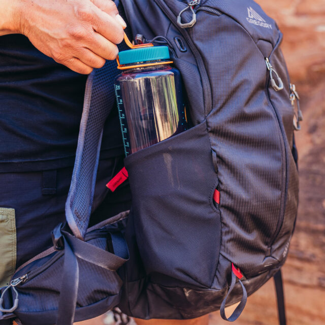 Close-up of the ventilated mesh back panel and suspension system of the Zulu pack.