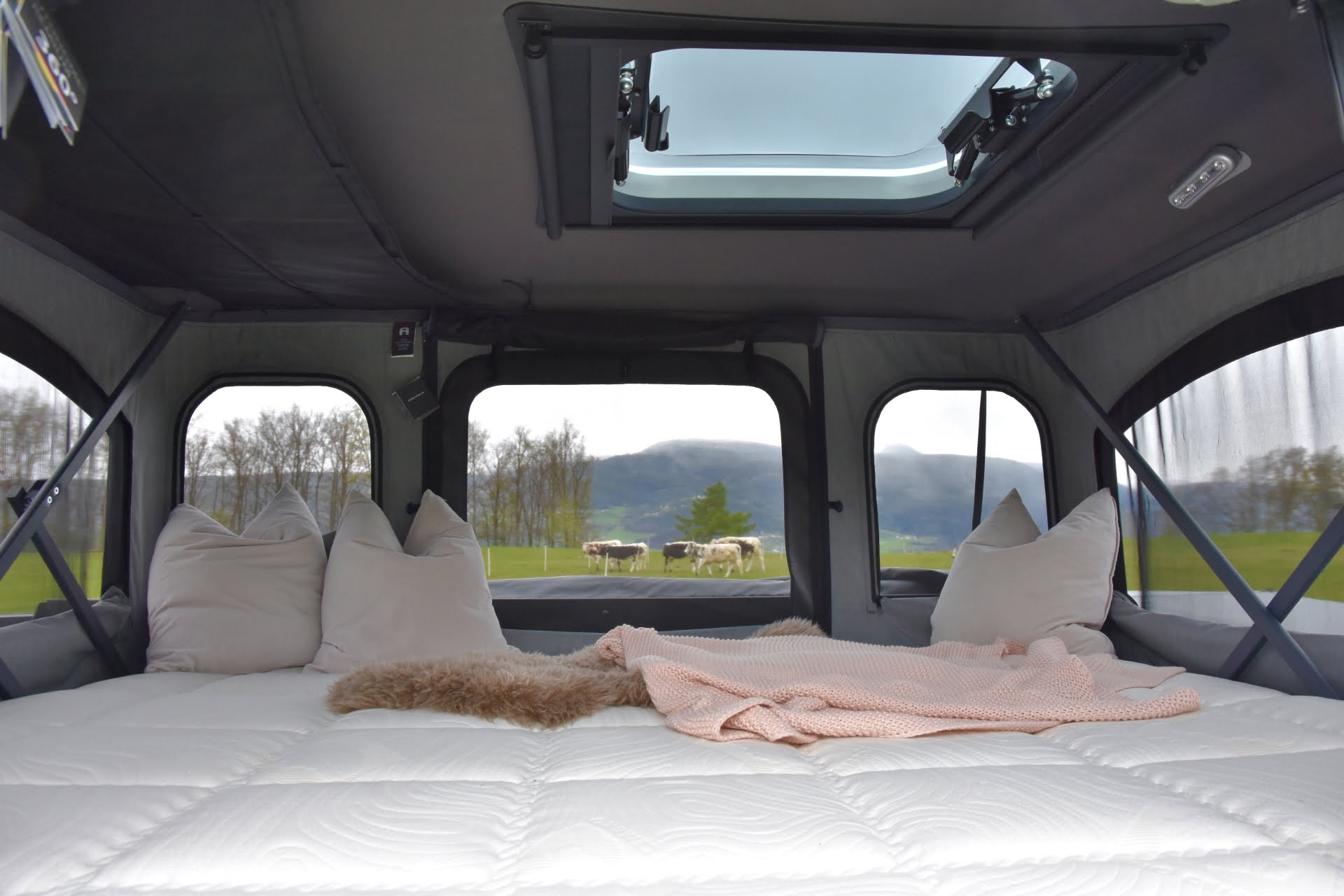 Blackcamp Freeda trailer with large side doors open revealing internal storage space