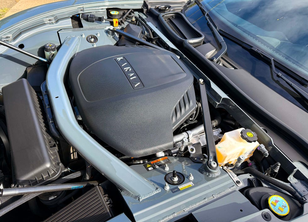 Close-up of the BMW-sourced 1.5L turbocharged engine under the hood of the Karma Revero.