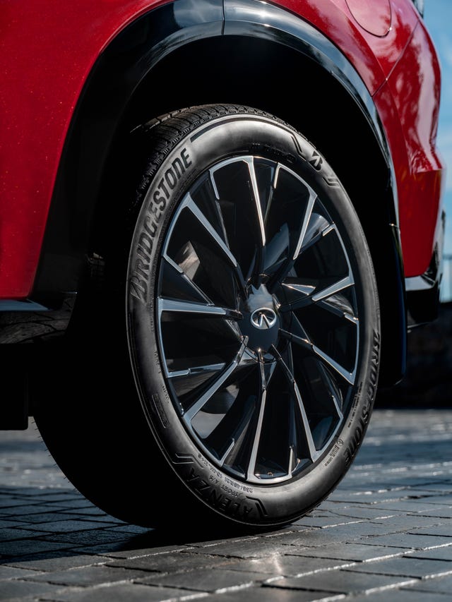 Close-up of the intricate wheel design on the 2027 Infiniti QX65.