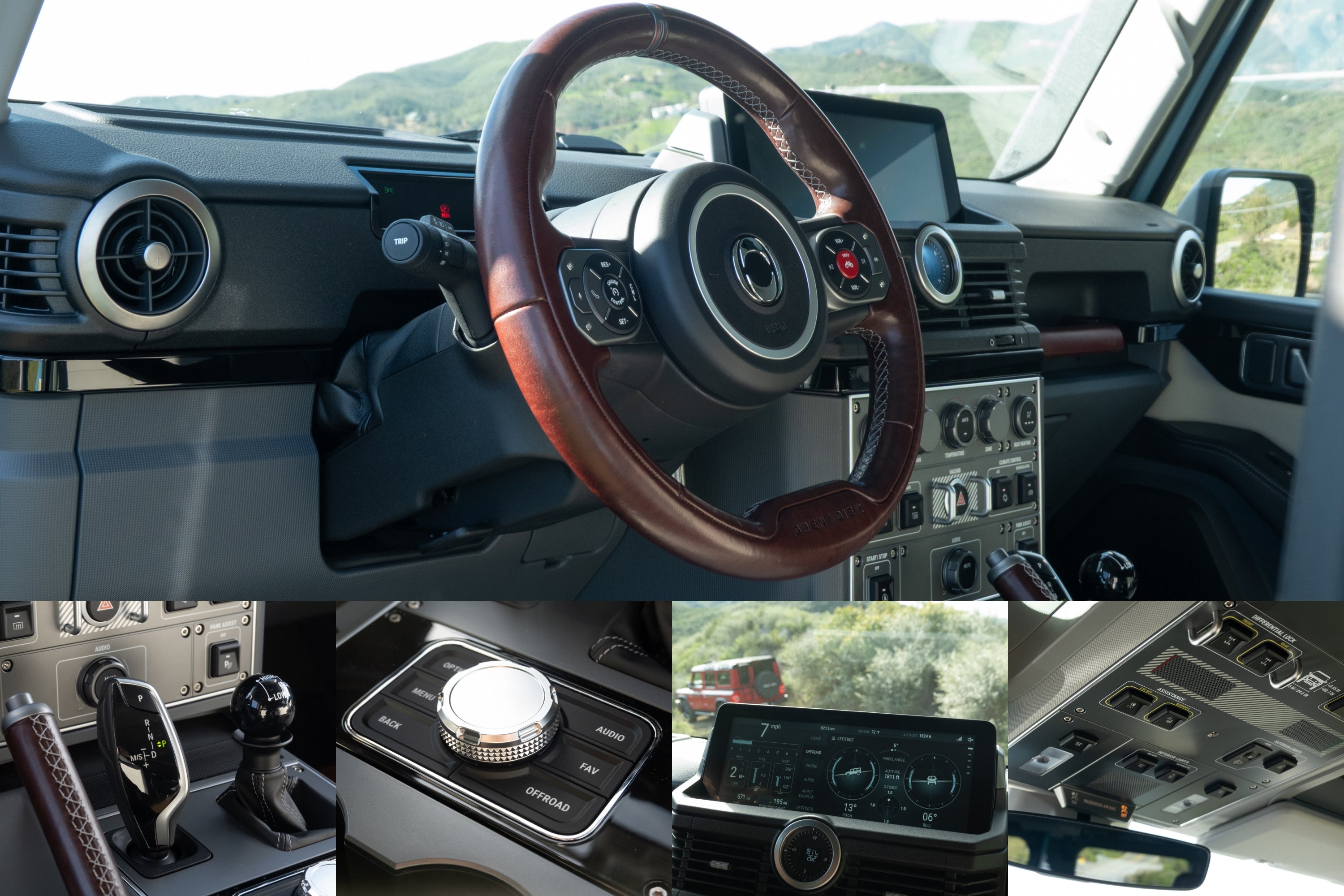 Close-up of the Ineos Grenadier dashboard featuring physical buttons and the central control screen.