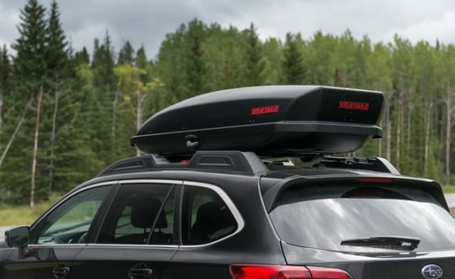 Close-up of the Carbonite textured finish on a Yakima roof box.