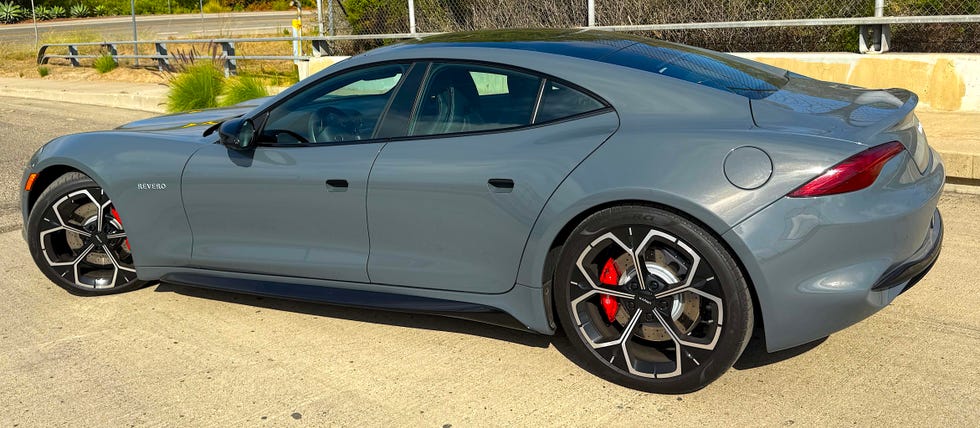Front three-quarter view of a silver 2025 Karma Revero.