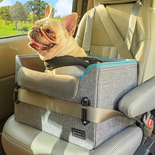 PETSFIT grey portable dog booster seat with a soft liner.