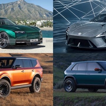 Collage of various futuristic electric car concepts and upcoming models.