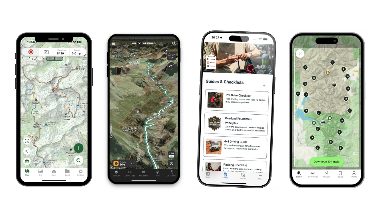 Icons for Gaia GPS and OnX Offroad mapping applications on a digital interface.