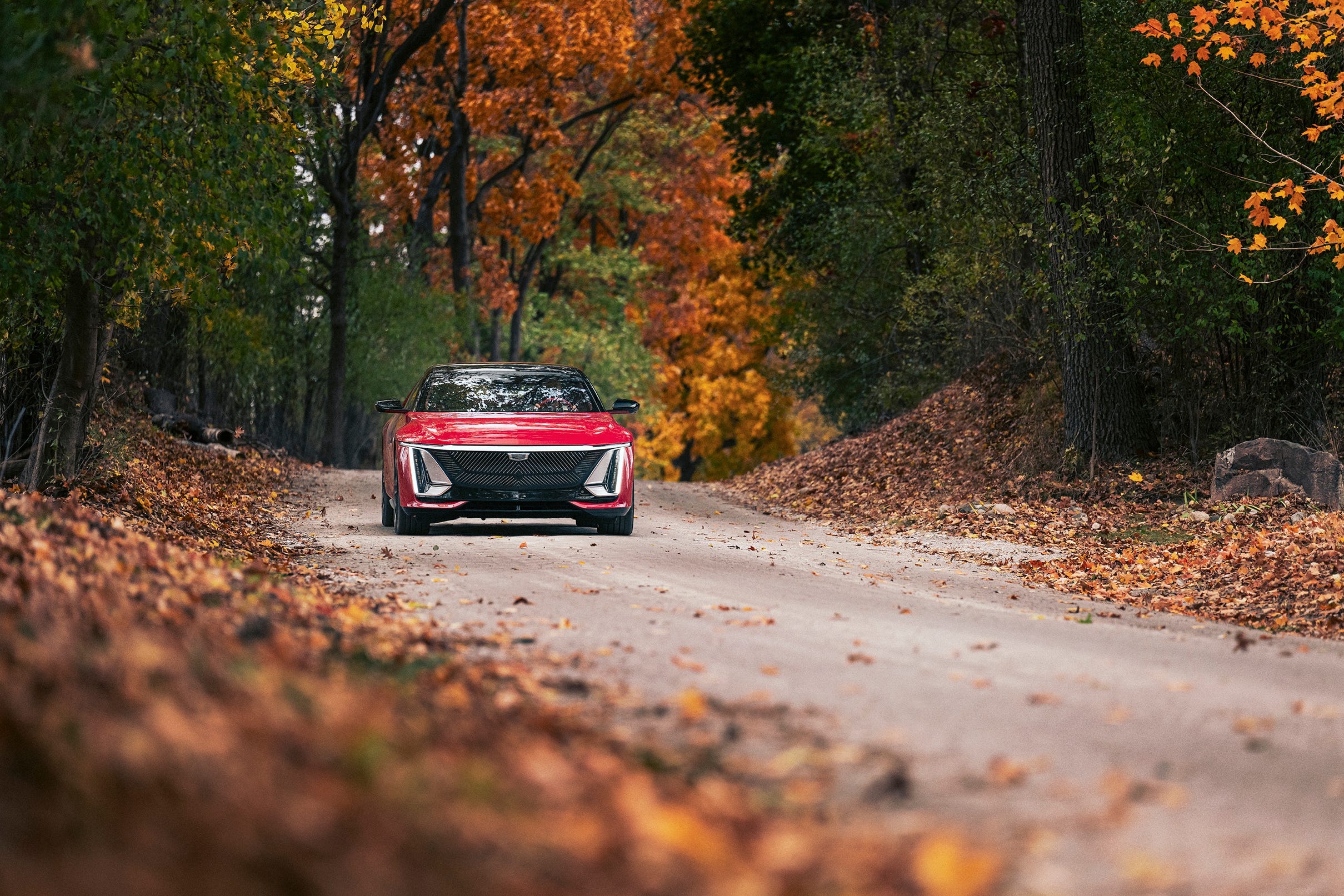 A low-angle exterior shot of the Cadillac Celestiq showcasing its long, aerodynamic silhouette.