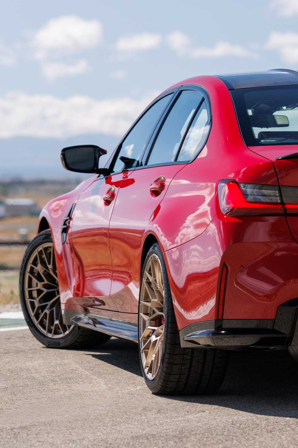 Close-up of the BMW M3 CS front fascia and carbon fiber detailing.